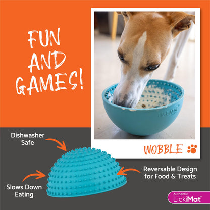 LICKIMAT Wobble, Dog Slow Feeder Bowl Lick Mat, Boredom Anxiety Reducer; Perfect for Food, Treats, Yogurt, or Peanut Butter. Fun Alternative to a Slow Feed Dog Bowl, Turquoise
