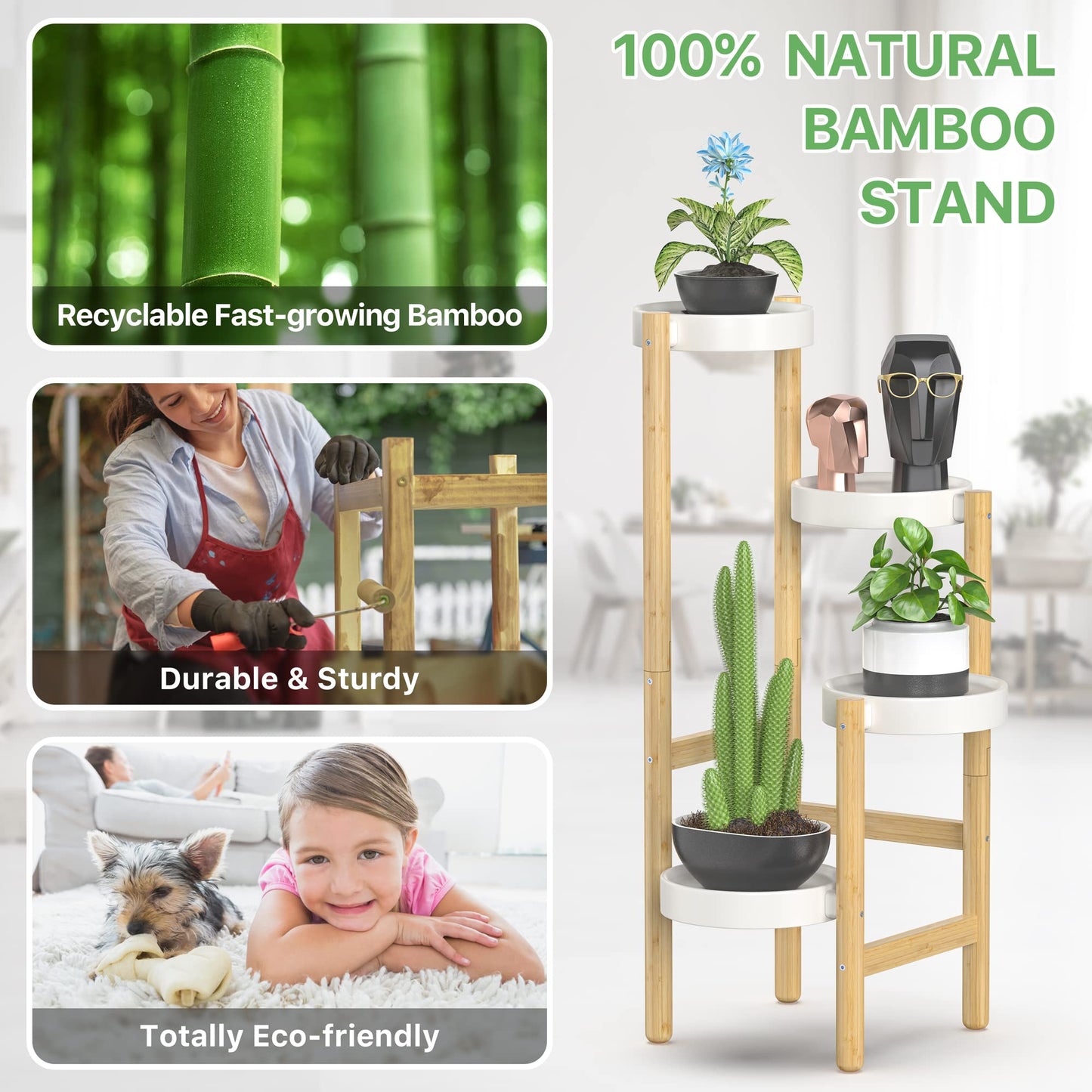 Wisuce Bamboo Plant Stands Indoor, 4 Tier Tall Corner Plant Stand Holder & Plant Display Rack for Outdoor Garden Indoor Home (4 Tier -2)