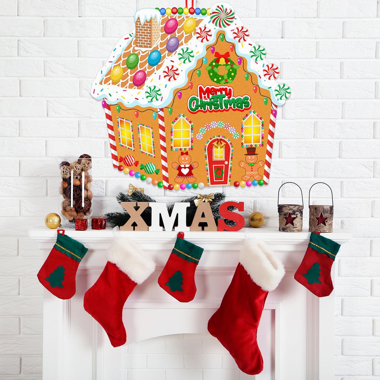 WovWeave DIY Felt Christmas Gingerbread House 3.1 x 2.9 ft with 28 Detachable Ornaments Christmas Crafts Gingerbread House Kit Xmas Gifts for Winter Holiday Party Home Door Wall Hanging Decorations