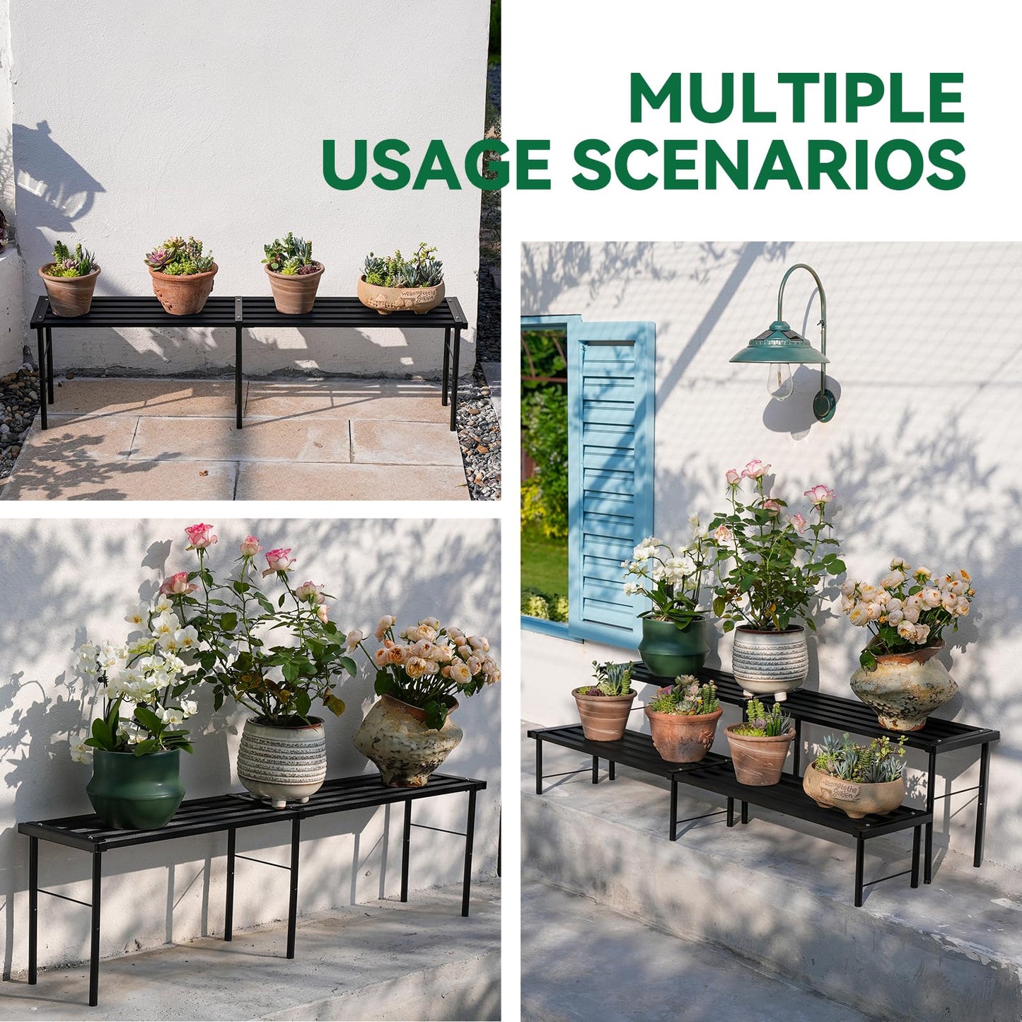MultirackX Metal Plant Stand, Rust-proof Aluminum Flower Pot Stand, Heavy Duty Planter Display Shelving for Patio Balcony Garden Living Room Decorative (Black, 47.2 Inch)