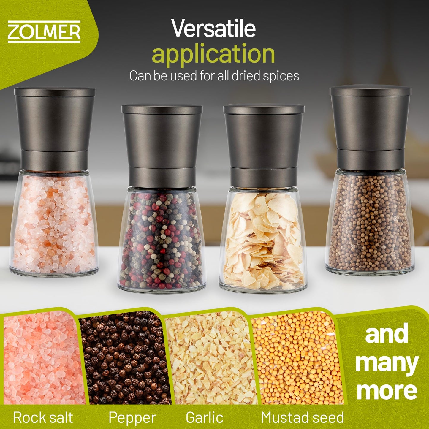 ZOLMER® Premium Stainless Steel Salt and Pepper Grinder Set manual | Adjustable Ceramic Grinder for Salt & Pepper- Black Pepper mill, Salt Grinder & Chili Mill [no spice included] (Small Black)