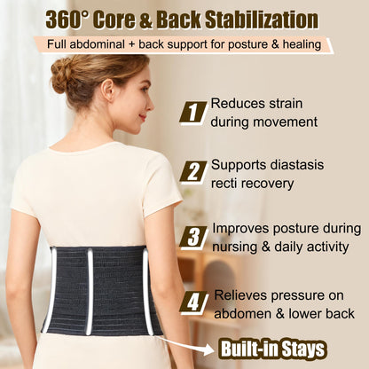 Reian Belly Band, Postpartum Essentials for Natural and C-Section Recovery, Adjustable Compression Wrap, After Birth Support Brace, Abdominal BInder (Black, Large)