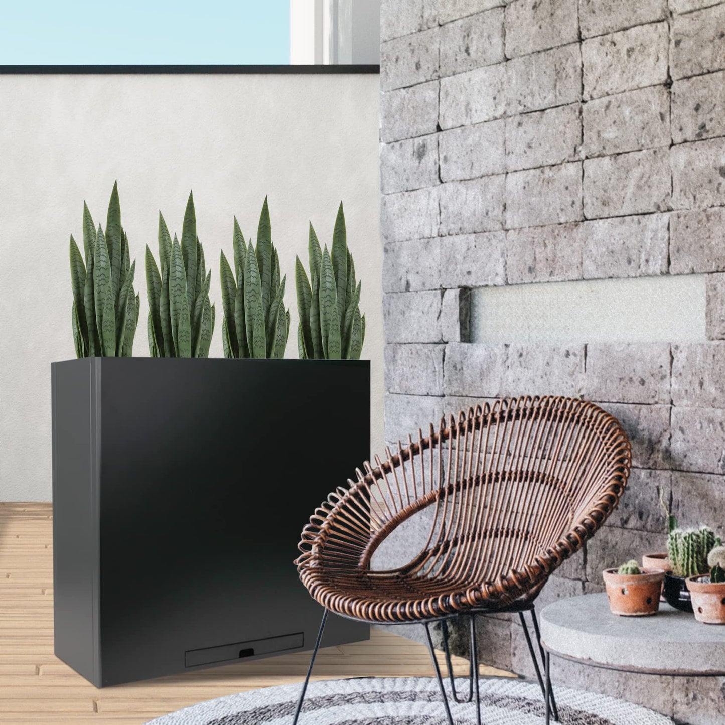 Worth Garden 3ft Artificial Snake Plant Fake Sansevieria Indoor Outdoor, 28 Thick Leaves Lifelike Faux Silk Plant, Home Decor Mother in Law Tongue Plant 35in, with Black pot & Dry Moss Included, Green