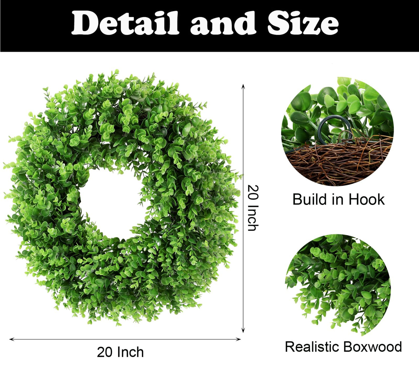 DUZYXI Boxwood Wreath Artificial Preserved for Garden Front Door, The Green Boxwood Wreath Will Keep Your Door, Walls, and Windows Fresh All Year Round and is an Great Home Decor -20 INCH