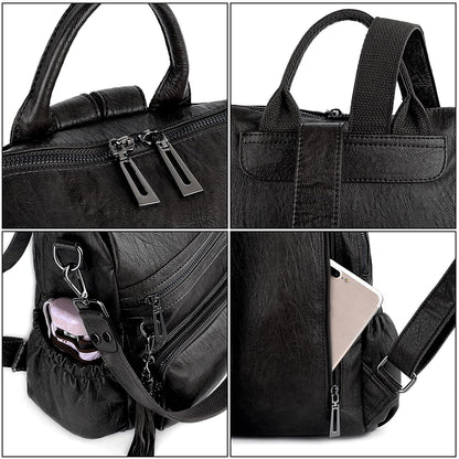 UTO Laptop Backpack Womens Teenage Girls School Bag Ladies Travel Rucksack Multi Compartments Anti Theft Pocket PU Leather Black
