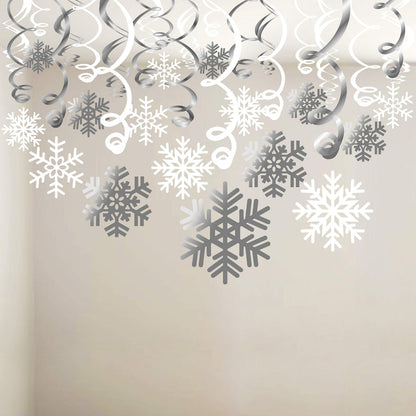 Snowflake Swirls Decoration(30pcs), Konsait Merry Christmas Snowflake Hanging Swirls Garland Foil Ceiling Ornaments for Xmas Winter Wonderland Holiday Party Decor Supplies,Already Assembled