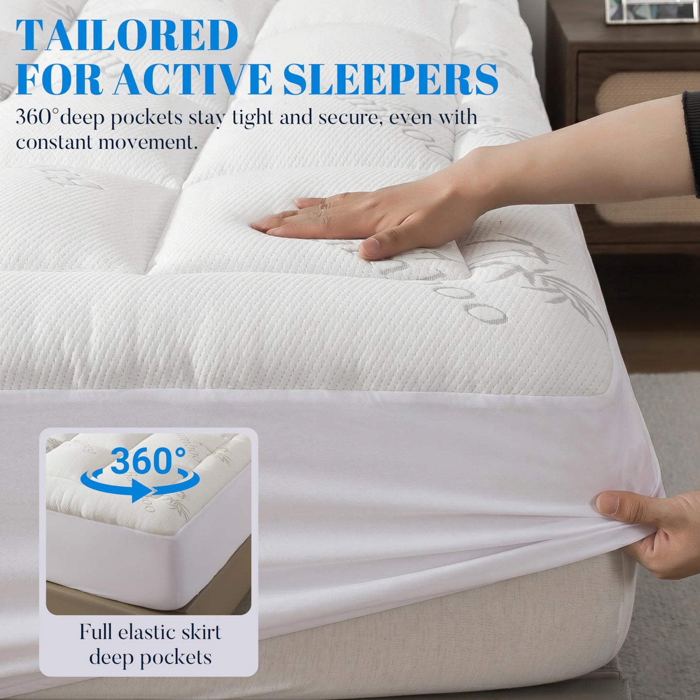 Ubauba 100% Waterproof Queen Size Mattress Topper, Viscose Made from Bamboo Pillow Top Mattress Protector for Back Pain Relief, Breathable Cooling Mattress Pad for Hot Sleeper, 8-21 Inch Deep Pocket