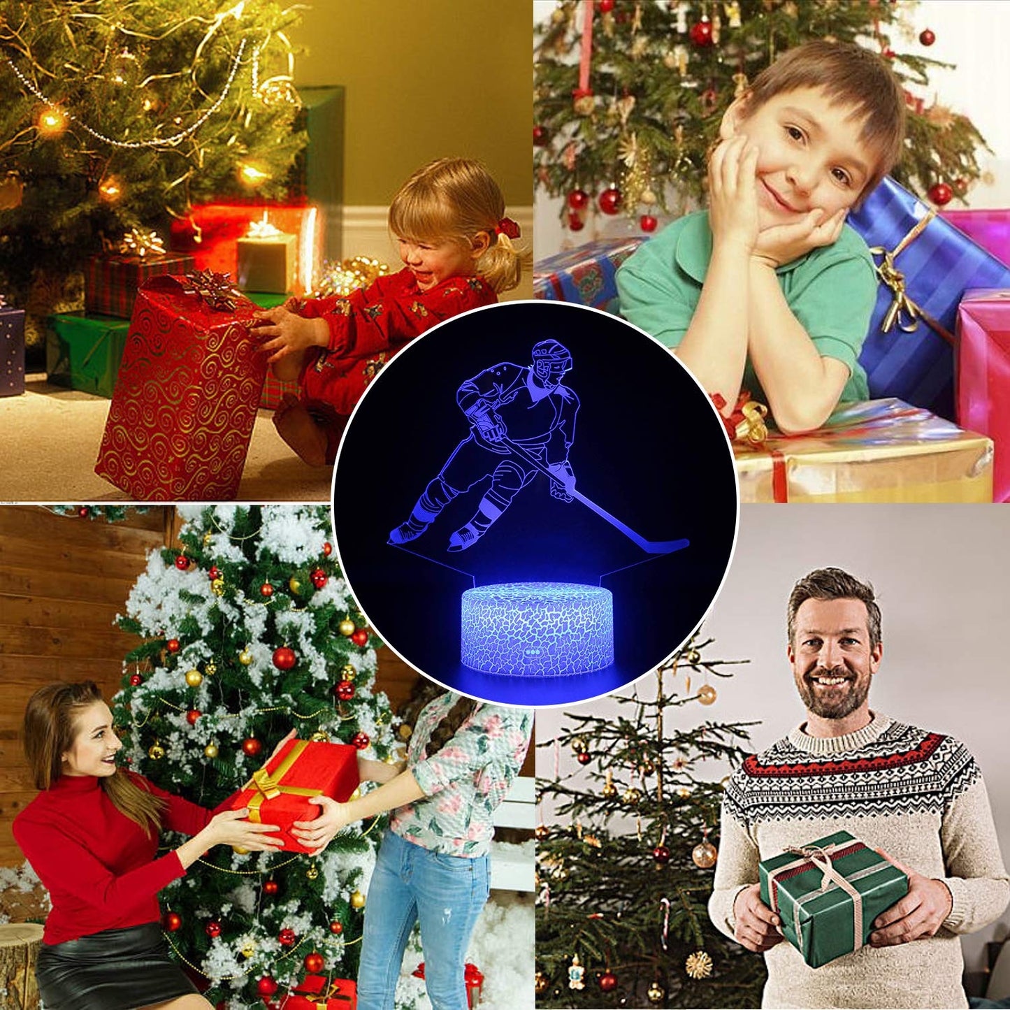 AZALCO Teenager Chrismas Gifts Xmas Gift 3D Illusion Hockey Night Light Lamp 16 Color Changing Smart Touch&Remote Control Birthday Gift for Boys and Girls Hockey Lover