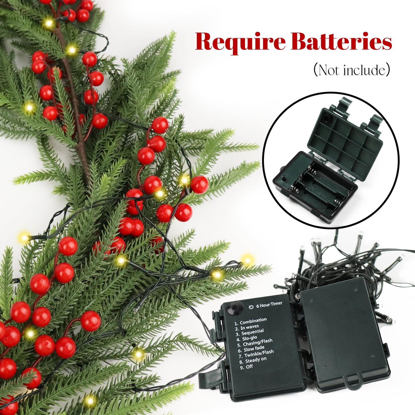 Christmas Norfolk Pine Garland,Real Touch Faux Winter Greenery Garland with Light for Stairs Table Fireplace Backdrop Wall,Christmas Holiday Seasonal Winter Decor (9ft)