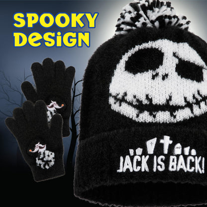Disney The Nightmare Before Christmas Beanie Hat Gloves Set for Girls Teens, 6-14 Yrs, 2 Pc Set Travel Winter Gifts for Girls (6-14 Years, Black Jack)