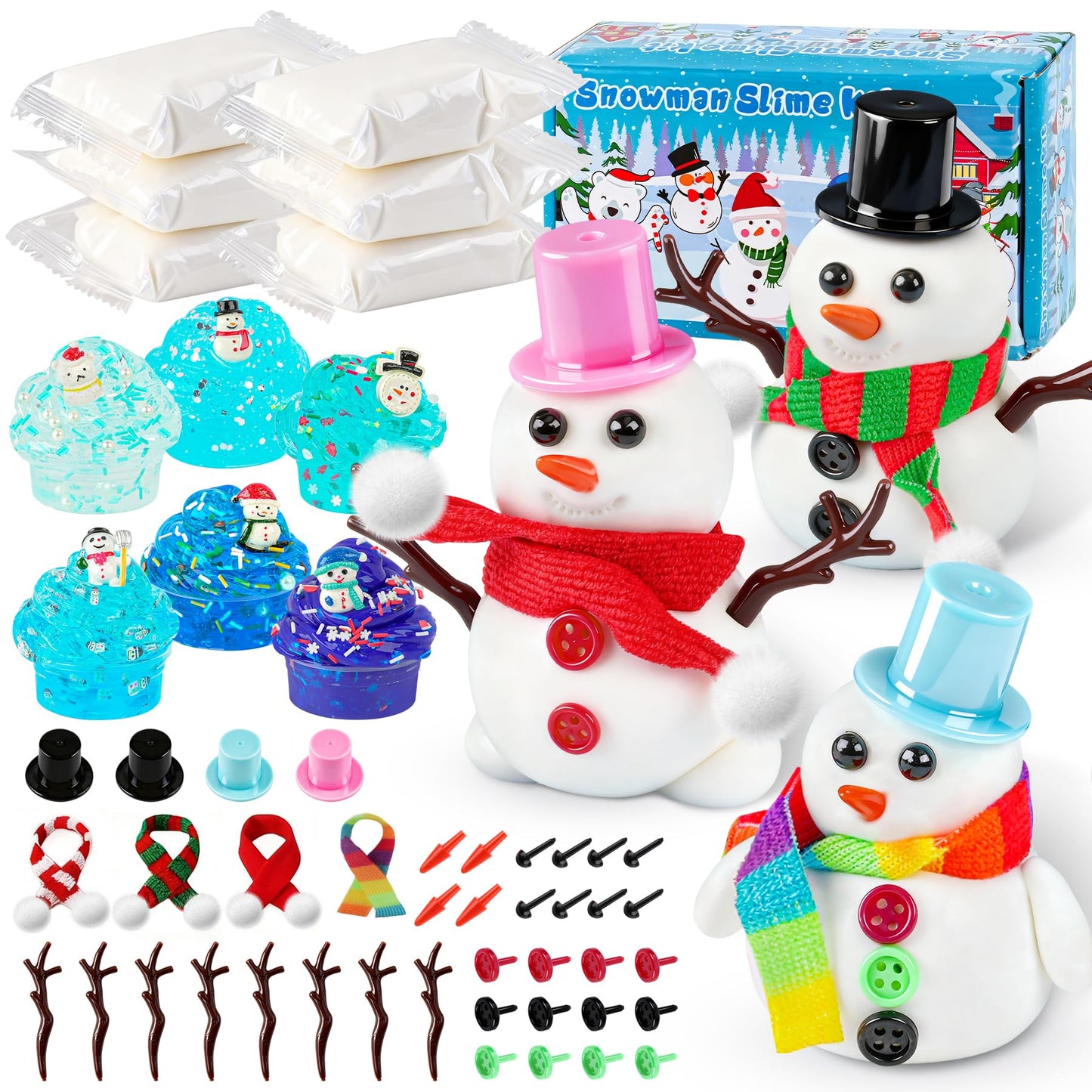 6 Pack Slime Stocking Stuffers, Stocking Stuffers for Kids,Christmas Crafts, Kids Crafts Snowman DIY Kit,Crafts Xmas Gift