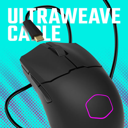 Cooler Master MM712 Wireless Gaming Mouse Black with Adjustable 19,000 DPI, 2.4GHz and Bluetooth , Ultraweave Cable, PTFE Feet, RGB Lighting and MasterPlus+ Software