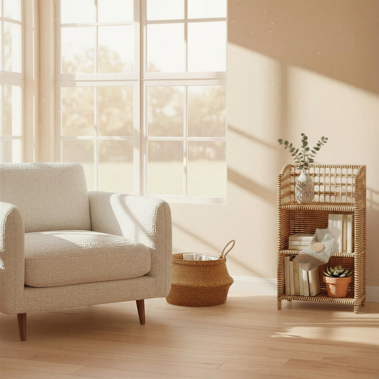 Household Essentials Woven Accent Shelf Cream and White Paper Rattan