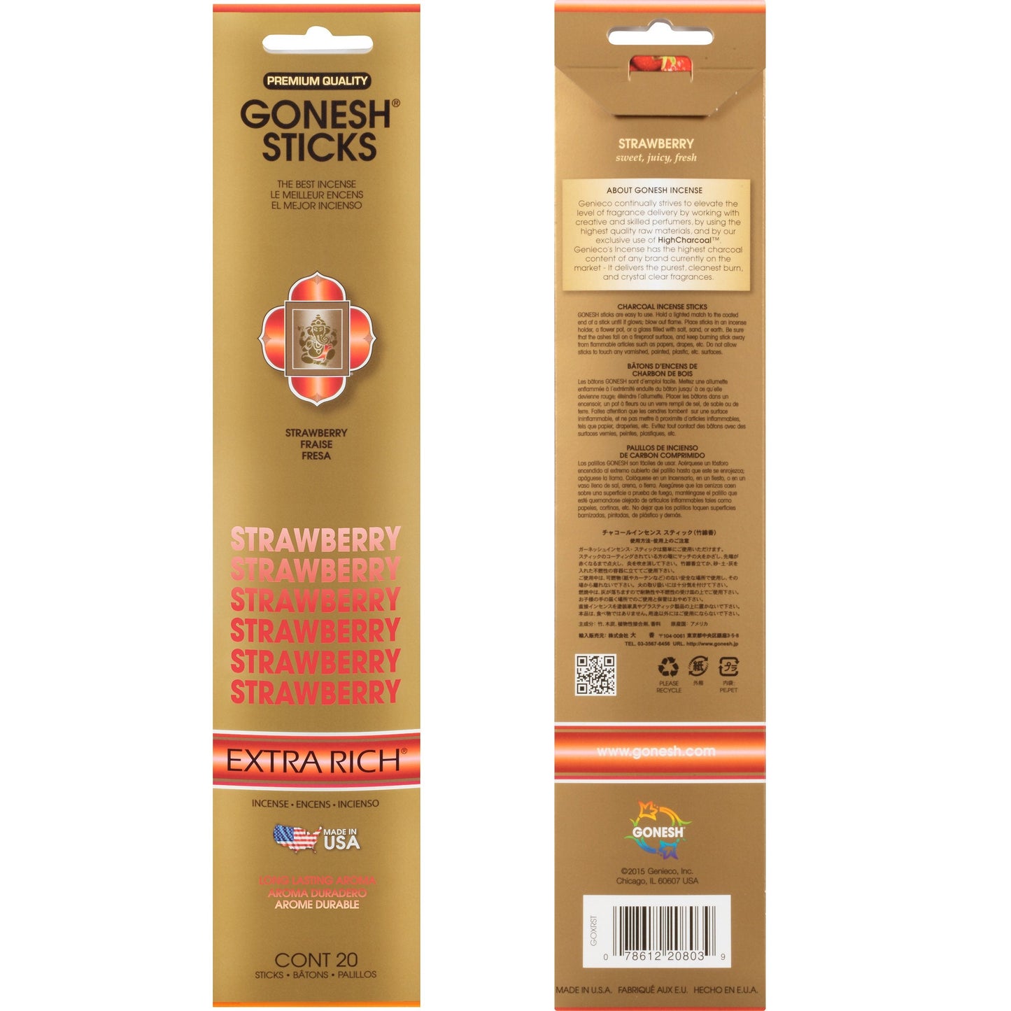 Gonesh - Extra Rich Scented Incense Sticks - Non-Toxic 10” Slow Burn Aromatic Sticks - Strawberry - 80 Pack
