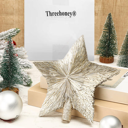 Threehoney 8.3 Inches Christmas Star Tree Topper Glitter Mini Sisal Star for Christmas Small Xmas Tree Top Decoration Ornament for Home Xmas Holiday Gift Decor(Champagne Gold)