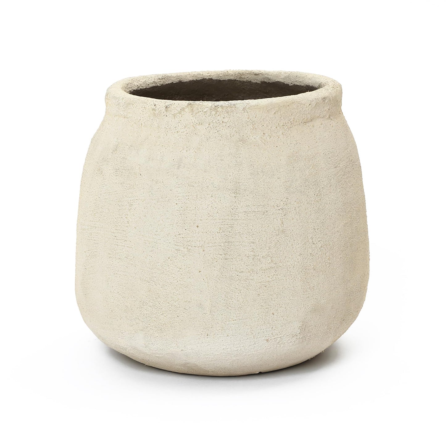LuxenHome 12" Dia Cement Round Plant Pot, Beige Large Flower Pot with Drainage Hole, Rustic Decorative Planter Pots Indoor Outdoor for Home Garden Patio