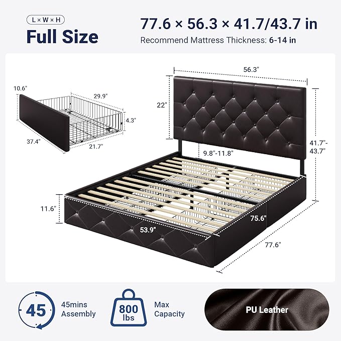 Allewie Upholstered Full Size Platform Bed Frame