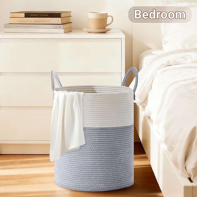 Tall Laundry Basket with Handles, 58L Portable Dirty Clothes Hamper, Boho