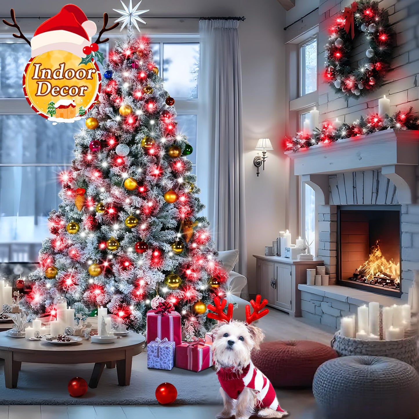 KNONEW 197FT 500 LED Christmas Lights Outdoor String Lights 8 Modes & Memory Fairy Light Plug in Waterproof LED String Lights for Xmas Yard Tree Wedding Party Holiday Decorations (Red and White)