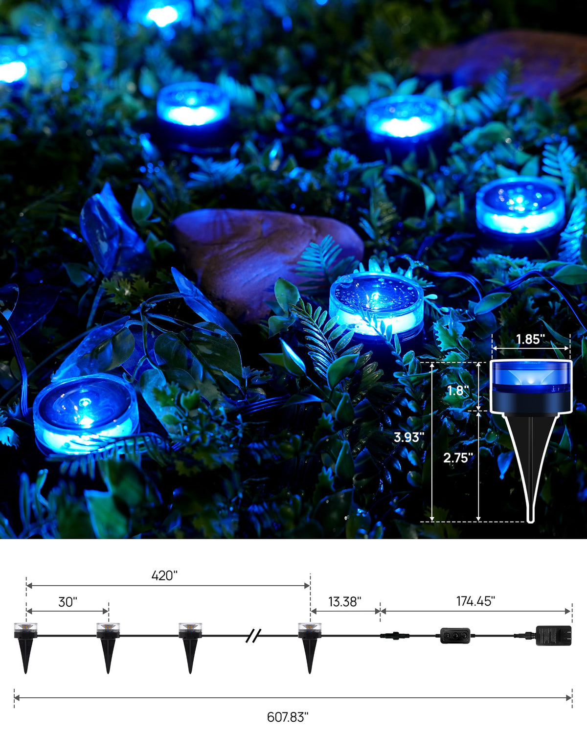 VCOKEN Christmas Pathway Lights, 50FT with Smart 15 LED RGBWW Outdoor Ground Lights with App Control, DIY Scene Modes IP65 Waterproof Walkway Light for Yard, Walkway Driveway Garden Decor