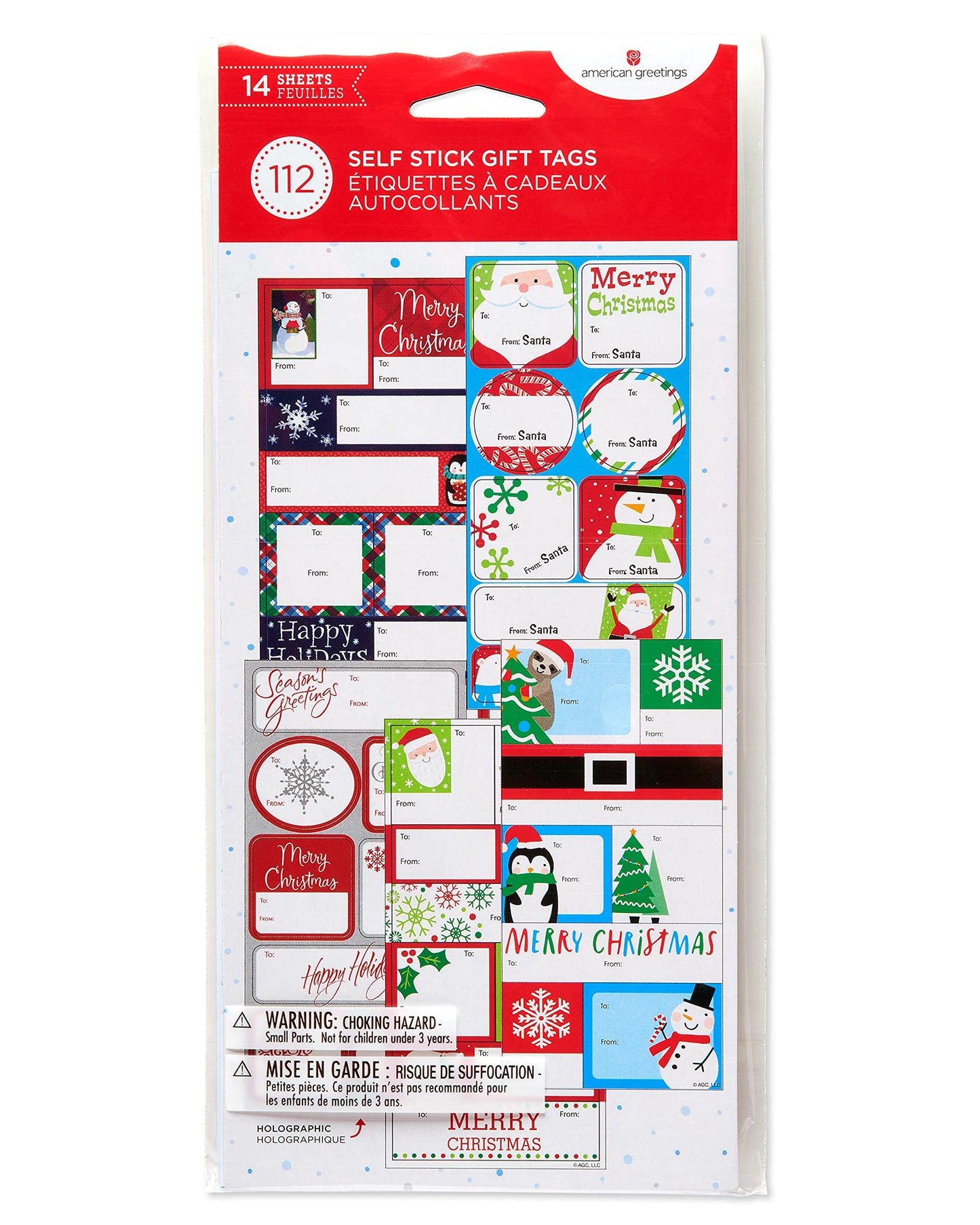 American Greetings Christmas Gift Tags Self-Adhesive, Holiday Designs (112-Count)