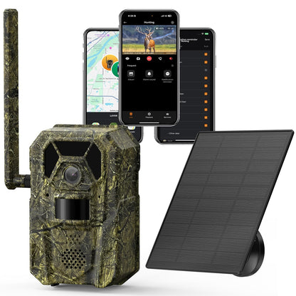 MagicEagle® Cellular Trail Camera 4G Wild Game Cameras 13,000 mAh Battery Solar Panel 2K Audible Video No-Glow IR Night Vision IP66 Waterproof for Wildlife Deer Monitoring Home Security (Green)