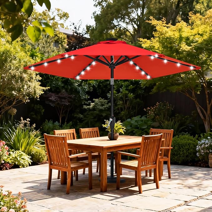 ABCCANOPY Durable Solar Led Patio Umbrellas with 24LED Lights 7.5FT (Red)