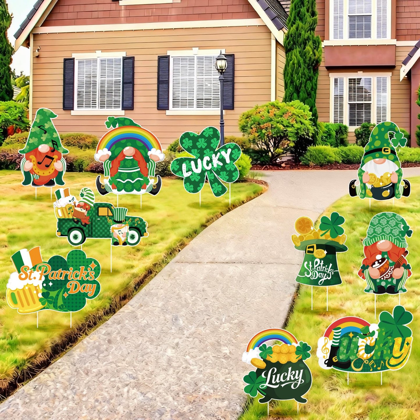 GXGGUS 10Pcs St. Patrick's Day Yard Sign Decorations Gnome Lawn Outdoor Decor with Stakes Saint Patricks Day lrish Home Garden Decorations