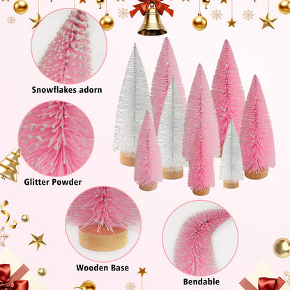 Desktop Miniature Pine Tree Tabletop Christmas Tree Small Pine Tree Decor Christmas Tree Toppers (Light Pink White Pink)