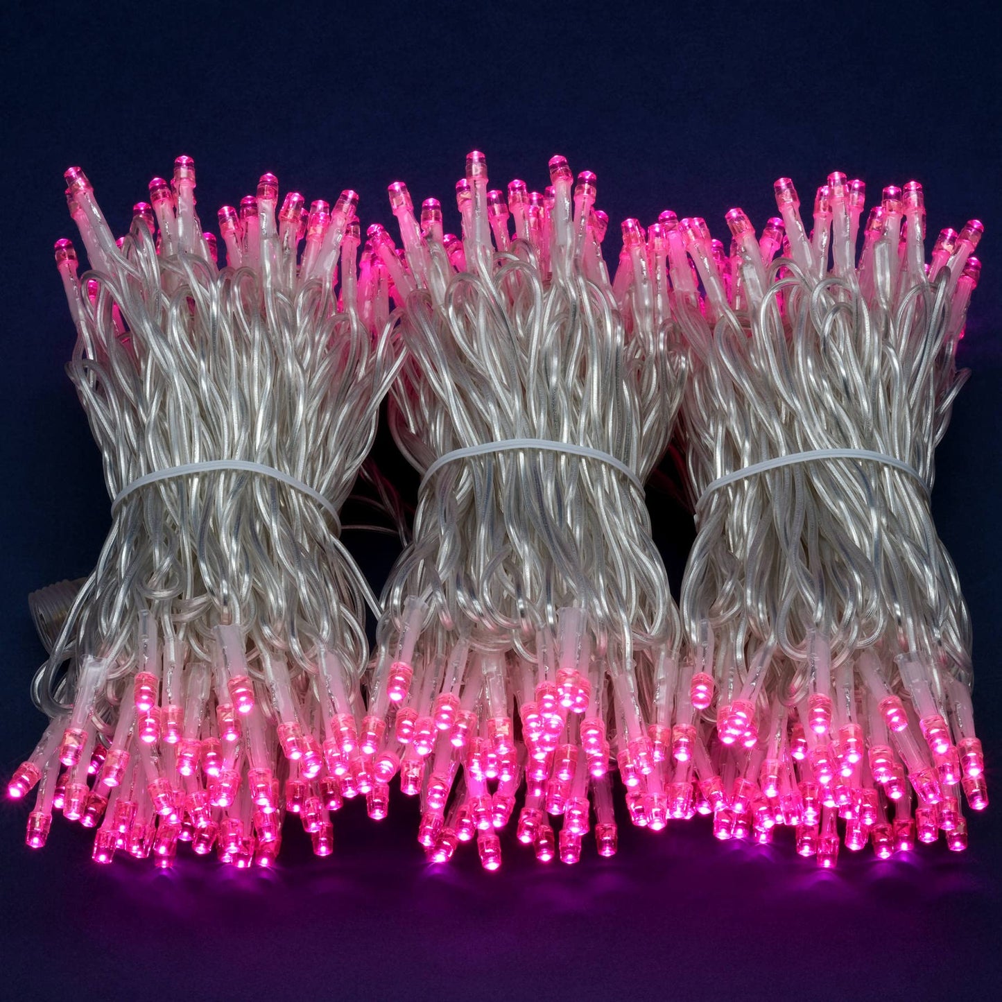 YULETIME 100 ft 300 Count Pink LED String Lights with 8 Models Adapter, Clear Wire Wide Angle 5mm Christmas Light (Pink - Clear Wire)