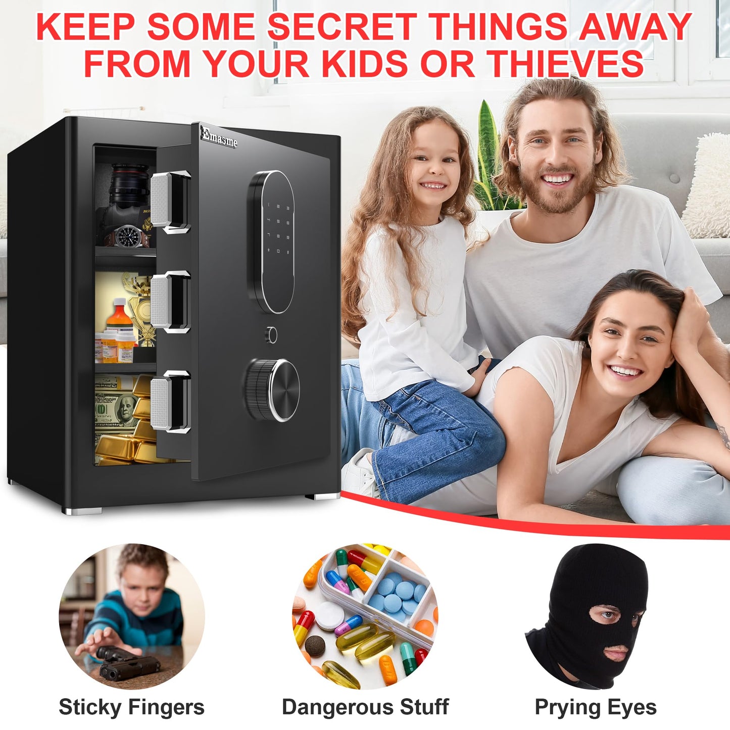 Safe Box, Money Safe with Fireproof Waterproof Bag, Medium Size Safes with Digital Keypad, Dual Alarm System, Removable Shelf for Valuables & Cash (Upgrade 2.0 CUFT Digital