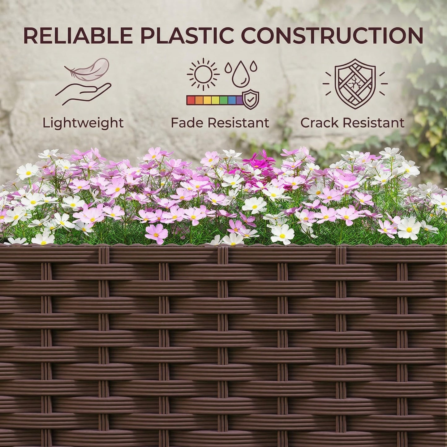 Outsunny Planter Box with Trellis, Self Watering Raised Garden Bed with Lockable Wheels, Privacy Trellis Planter with Drainage Holes for Climbing Plants, Vegetables, Flowers, 56.3", Brown