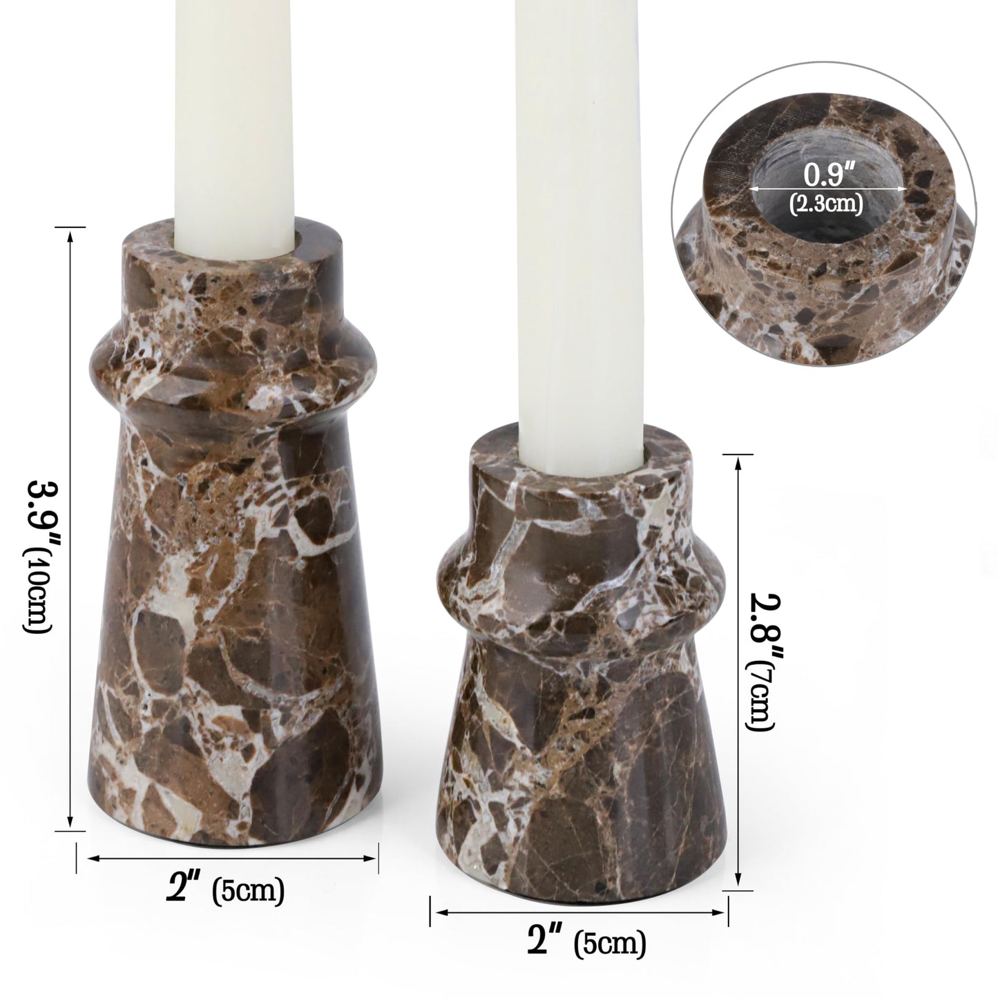 Vixdonos Marble Candle Holder Set of 2 Taper Candle Candlestick Mantle Candle Stand for Home Decor,Wedding,Party and Table Centerpieces(Brown)