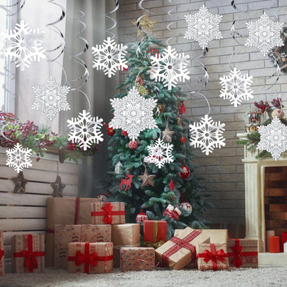 Ouddy Life 51 Pcs Christmas Snowflake Swirl Hanging Decorations, White Silver Snowflake Ornaments Decorations for Christmas New Year Holiday Winter Wonderland Frozen Theme Birthday Party Decorations