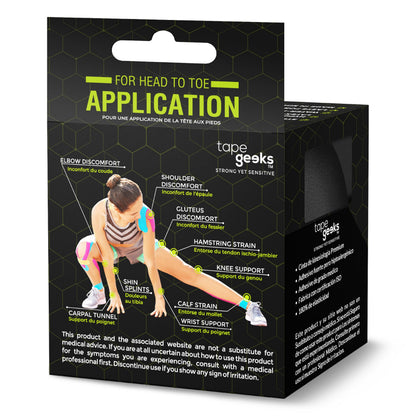 TapeGeeks Kinesiology Tape – Waterproof & Hypoallergenic Sports Tape for Sensitive Skin – Strong Adhesive, Latex-Free – Athletic Muscle Support for Knee, Shoulder, Back, Ankle