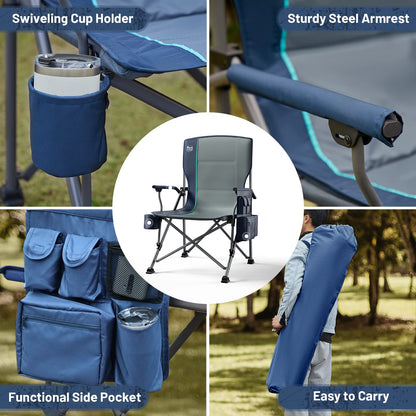 TIMBER RIDGE Oversized Folding Camping Chair High Back Heavy Duty for Adults Support up to 500lbs with Cup Holder, Side Pocket Cooler Bag