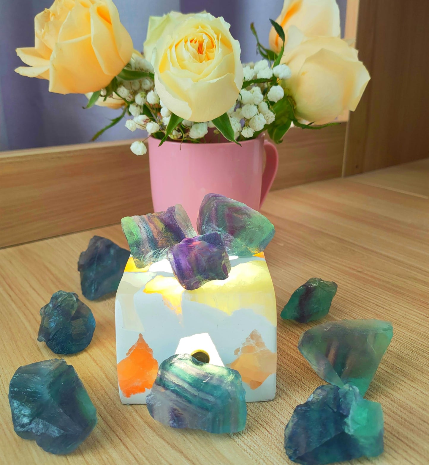 Luckeeper 1 lb Rough Crystals Bulk Raw Rainbow Fluorite Healing Stones for Tumbling, Wire Wrapping, Wicca Reiki,Meditation