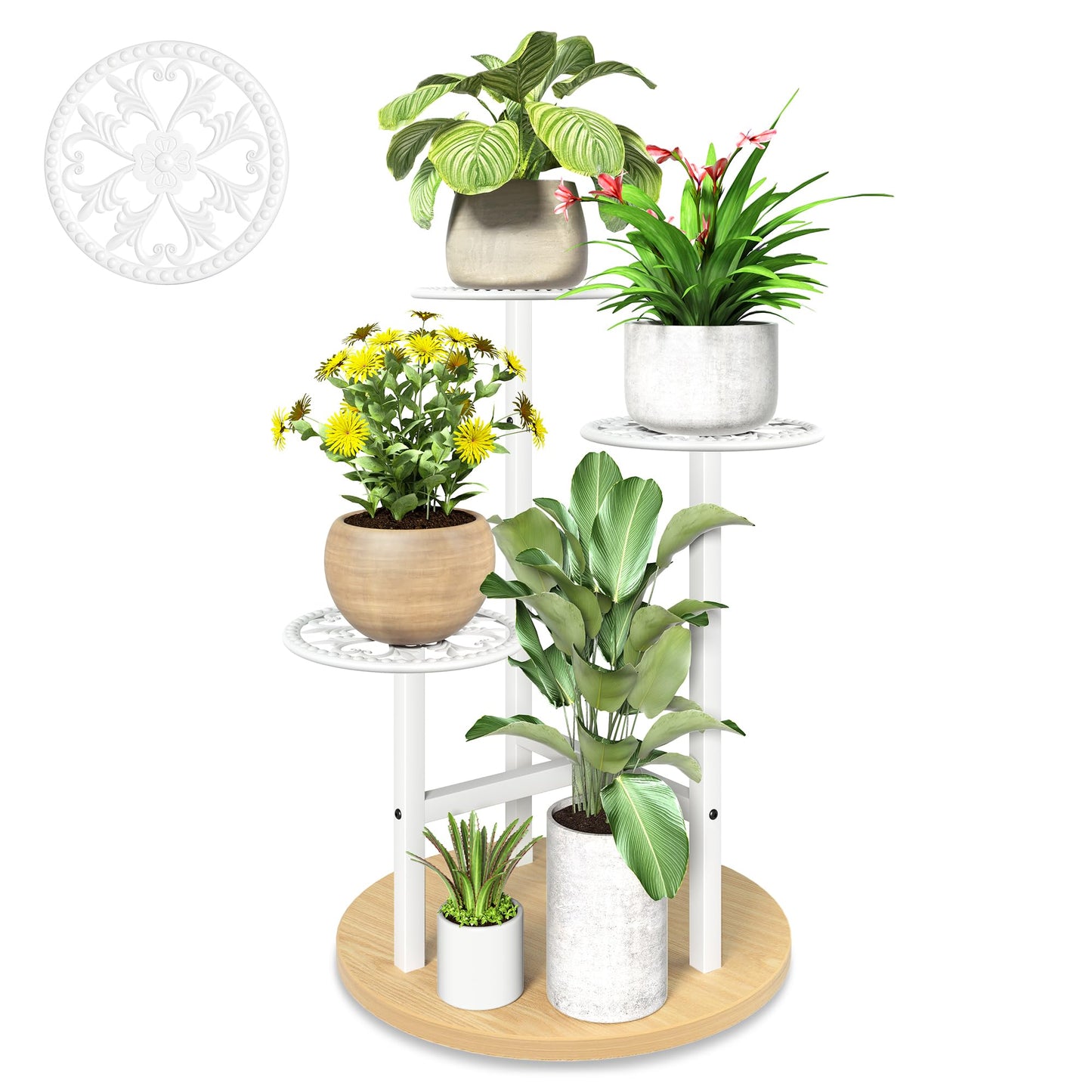 NQW 3 Tier Plant Stand Indoor Outdoor, Tall Metal Wood Shelf Corner Flower Pot Tiered Flower Pot Stands for Patio Garden Balcony Living Room Bedroom
