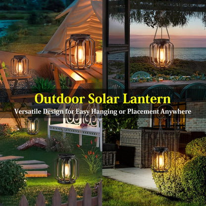 Solar Hanging Lanterns Outdoor: 2 Pack Metal Solar Hanging Lights with Hook, Bright - Warm Waterproof LED Lanterns for Outside, Classic Decorative Solar-Powered Light for Yard Garden Patio Porch Decor