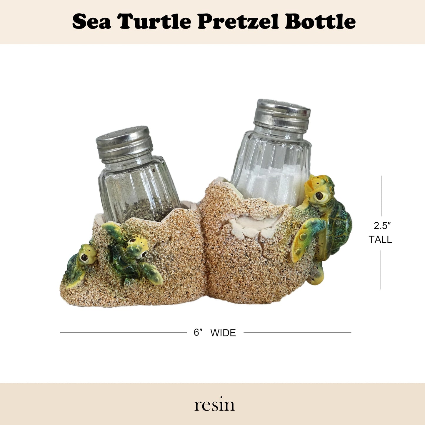 6-inch Turtle Salt & Pepper Shakers Set - Decorative Resin Sea Turtle Holder with Glass Shakers, Blue Ocean Theme Table Decor Gift