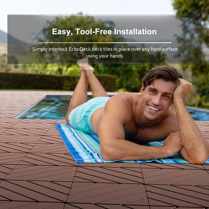 EchoDeck Interlocking Deck Tiles,44 Pack Deck Tiles Interlocking Outdoor All Weather,Patio Deck Tiles,12"x12",Diagonal,Sturdy Base,Highly Durable,Stylish,Non-Slip,Faster-Drying,Efficient,Brown