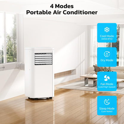 Electactic 8000 BTU Portable Air Conditioner for Rooms up to 450 Sq.Ft, 4 Modes Portable AC Unit with Cool, Dry, Fan and Sleep Modes, Remote and LED Display, Installation Kits for Home, Apartment