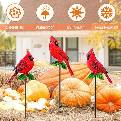 WAIU Metal Cardinal Garden Stakes 3 Pack Outdoor Yard Art, Outside Decorations for Yard,Garden Decorations