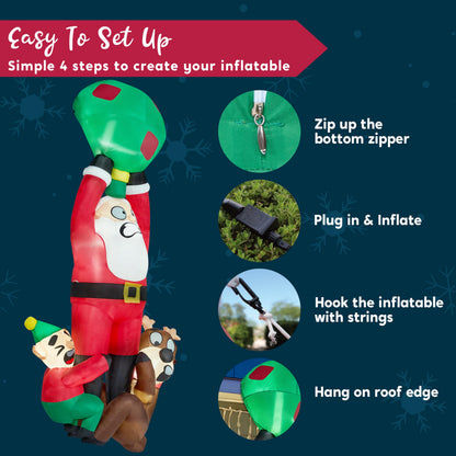 Joiedomi 8 FT Tall Hanging Christmas Inflatable Outdoor Decoration, Christmas Blow Up Santa with Reindeer Elf Inflatable, Inflatable Climbing Santa for Christmas Roof Decor Christmas Yard Decor