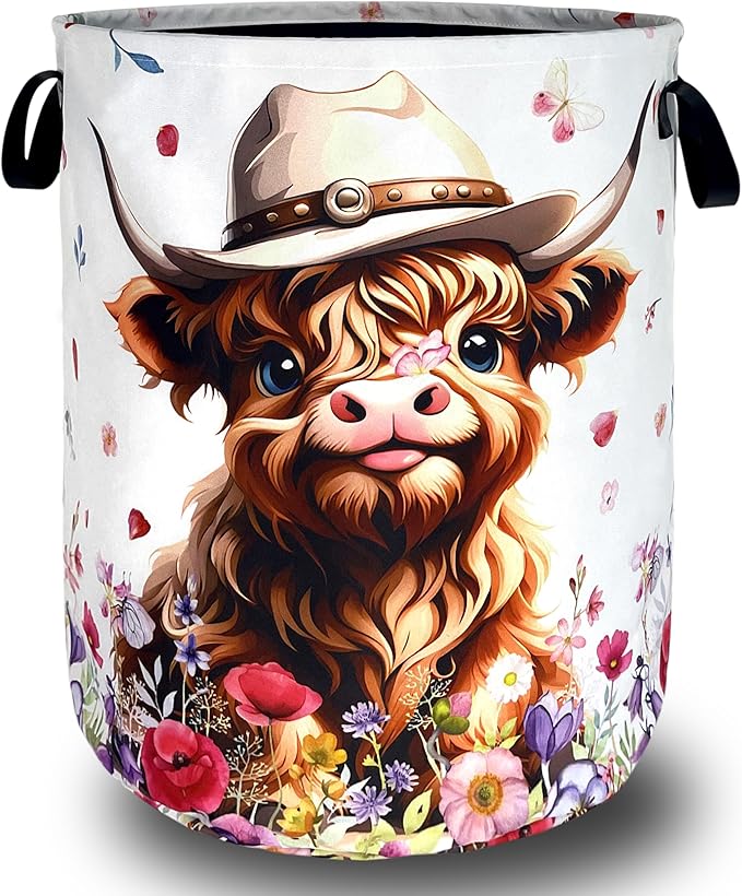 Cute Highland Cow Laundry Basket Foldable Oxford Cloth Cows Animal Laundry