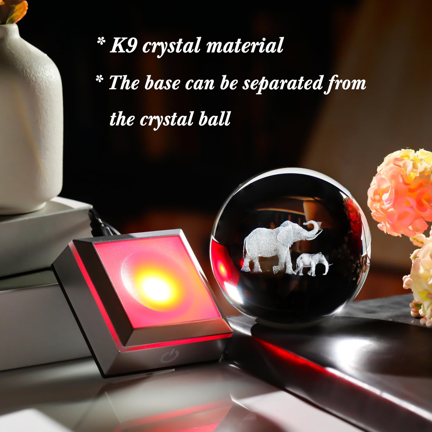 3D Elephant Crystal Ball Figurines Gifts with LED Base - Elephant Gifts for Women Mom on Christmas Birthday Mother Day Glass Elephant Statues Gift for Elephant Lovers Elephants Desk Decor Night Light