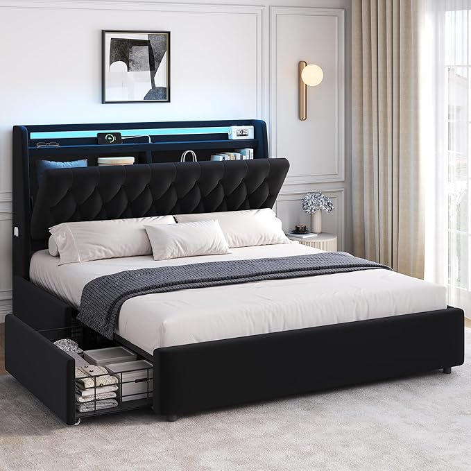 Queen LED Velvet Bed Frame