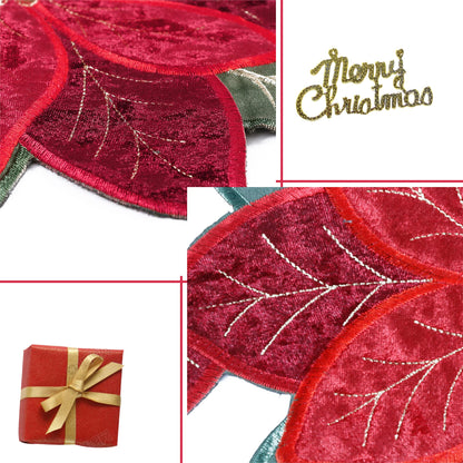 OWENIE Christmas Red Table Runner, Embrodered Velvet Fabric Poinsettia Table Runners for Holiday Table Decor, Small Short Table Runner 36 Inches Long, Red, 13 x 36 Inches