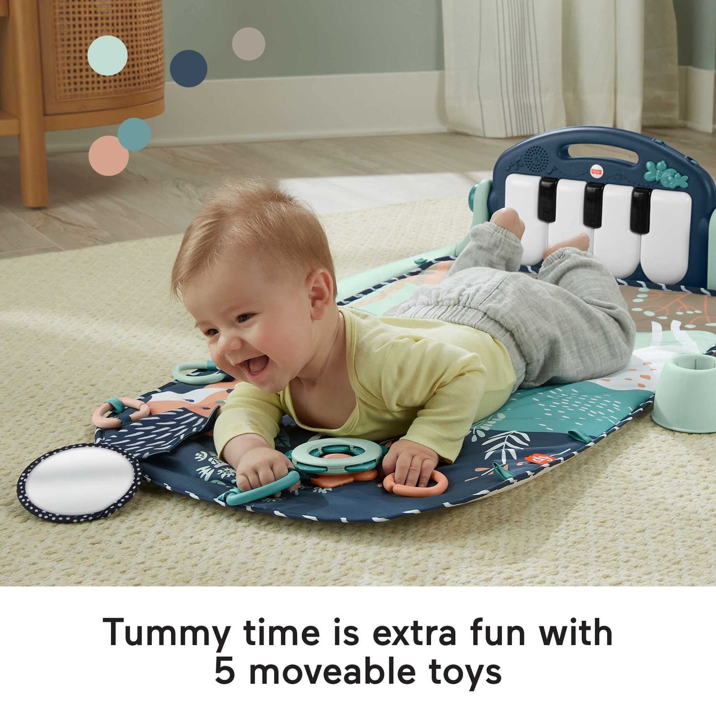 Fisher-Price Baby Playmat Kick & Play Piano Gym with Musical and Sensory Toys for Newborn to Toddler, Navy Fawn, HKX37