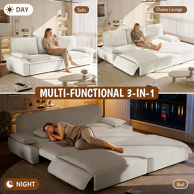 KEIKI 94.5" King-Size 3-in-1 Convertible Sleeper Sofa, Oversized Pull-Out Couch